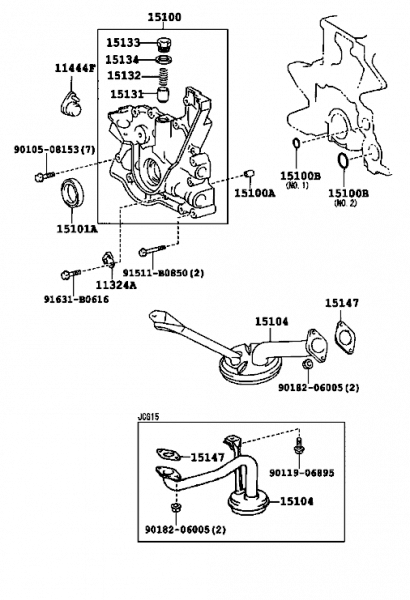 Listed by Toyodiy as oil pump for 2J-FSE (11.3:1) Part no. 15100-46111